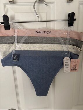 NWT, Nautica Women's 4-Pack Thongs - Dusty Blue, Light Pink, Gray, Cream XL